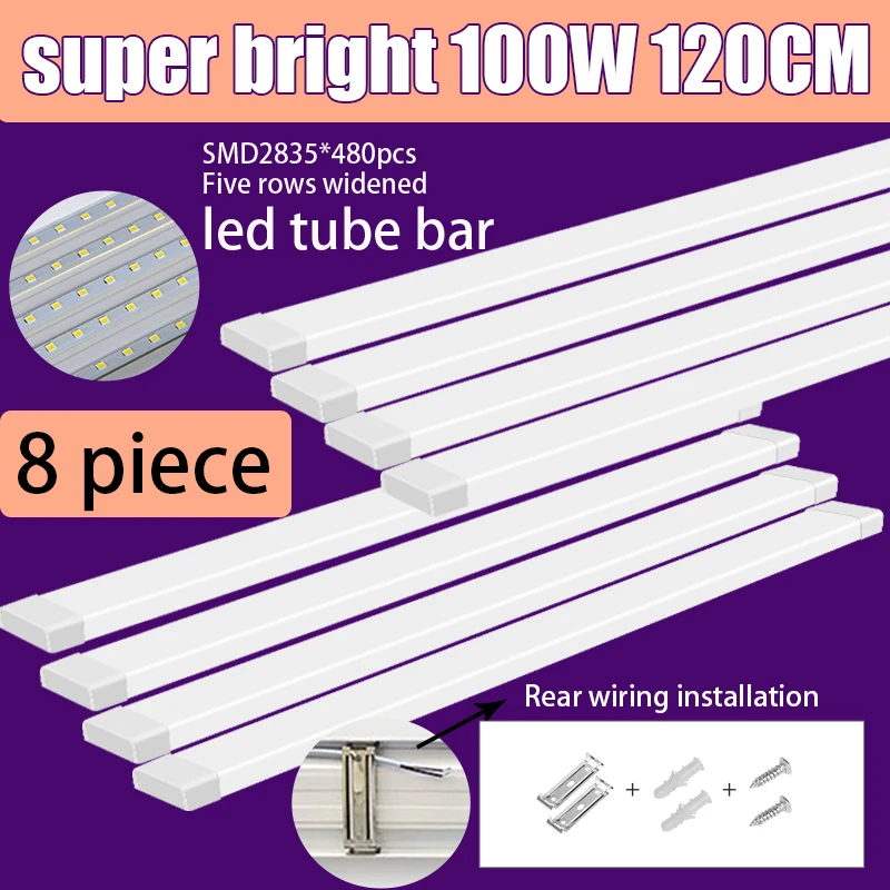 120CM Led Lights Tube Garage LED Lamp Tube 100W Super Bright Workshop 220V Garage Accessories Warehouse Kitchen Cabinet Lighting