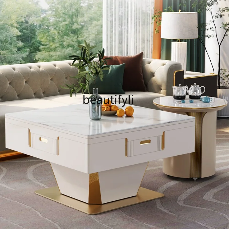 Mahjong Machine Automatic Dining Table Dual-Use with Stone Plate Cover Electric Lifting Mahjong Table Coffee Table Integrated