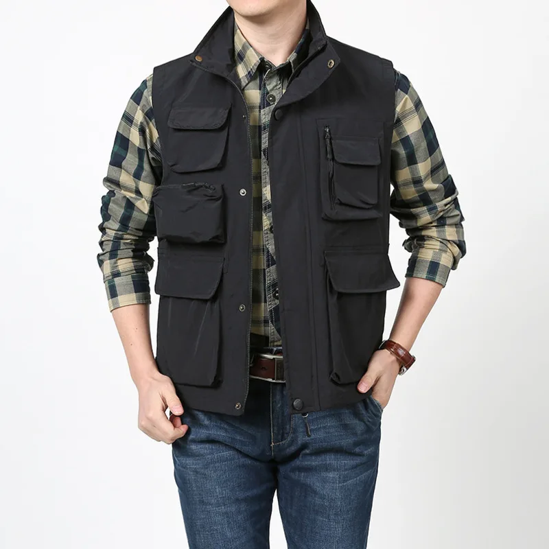 Work Vest Men Summer Hunting Spring Zip Fishing Clothing Embroidered Sleeveless Jacket Coat Mesh MAN Tool Motorcyclist Best Male