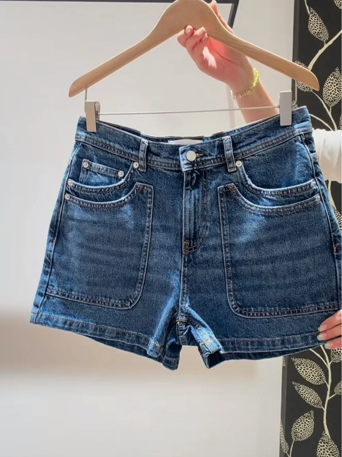 High Waist Double Layer Pocket Casual Versatile Blue Jeans Shorts Spring Summer Ladies High Cotton Comfort Button Closure