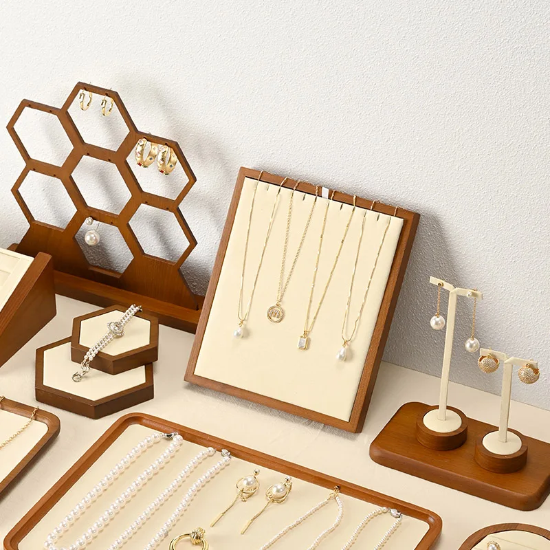 ที่วางเครื่องประดับไม้ Orilv สำหรับโชว์สร้อยคอ สีเบจ ที่จัดระเบียบเครื่องประดับ แหวน ต่างหู จี้ สร้อยข้อมือ ที่วางโชว์เครื่องประดับ