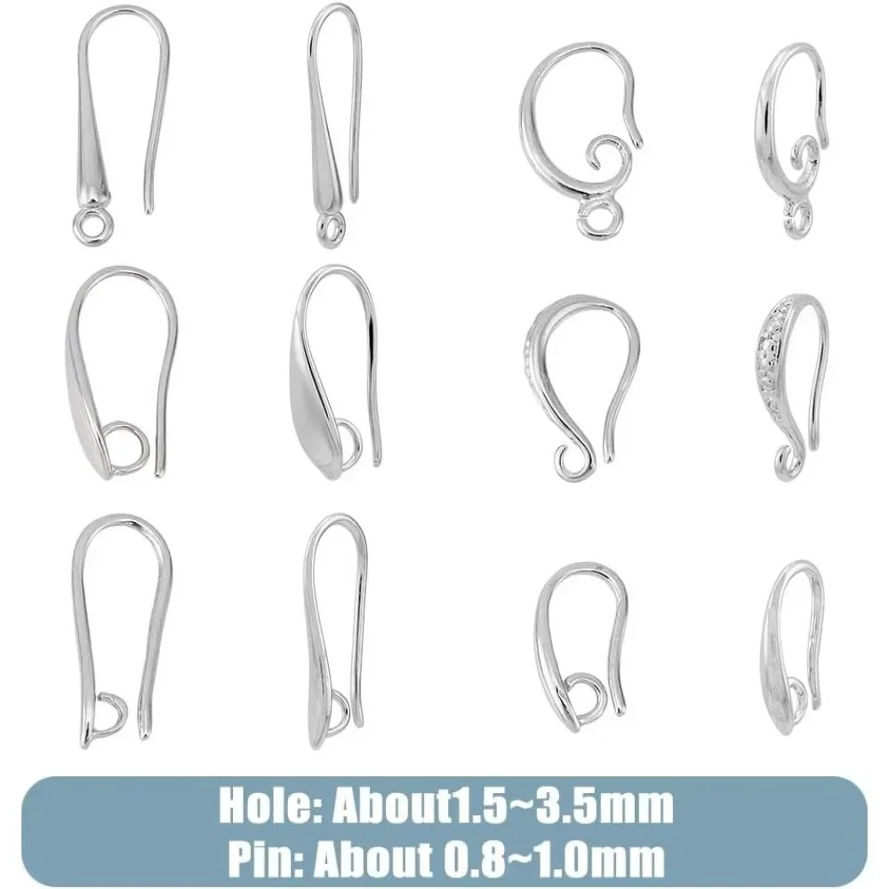 36Pcs 6 Style Brass Earring Hooks Ear Wire Flat Fish Hooks Earring Findings with Loop Lever Back Earrings
