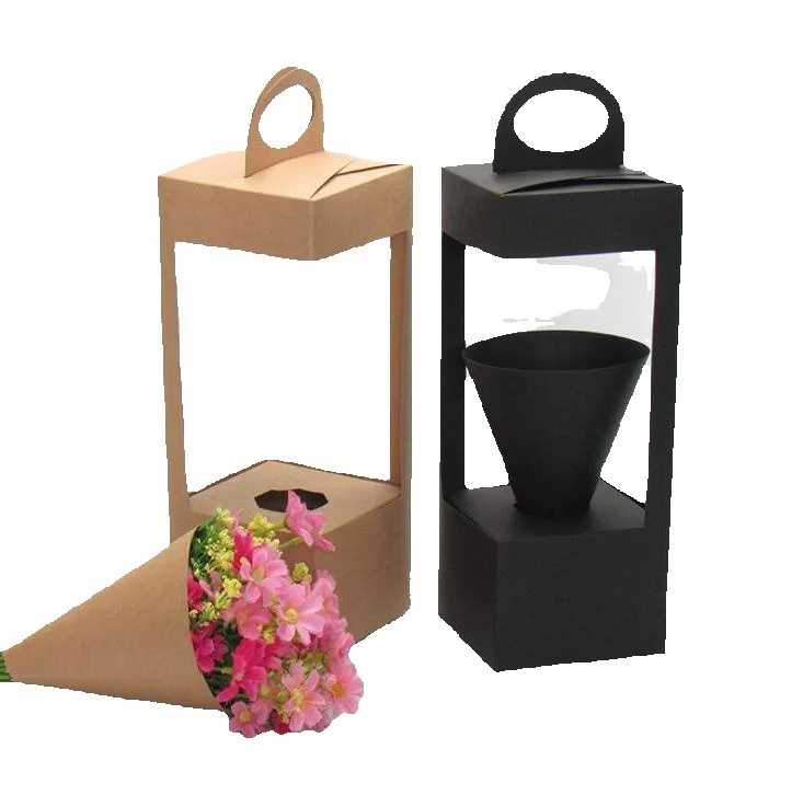 Çiçekler ambalaj hediye kutuları çiçek hediye çantası deniz feneri tasarım yaratıcı katlanır çiçek ambalaj kutusu siyah/kahverengi toptan