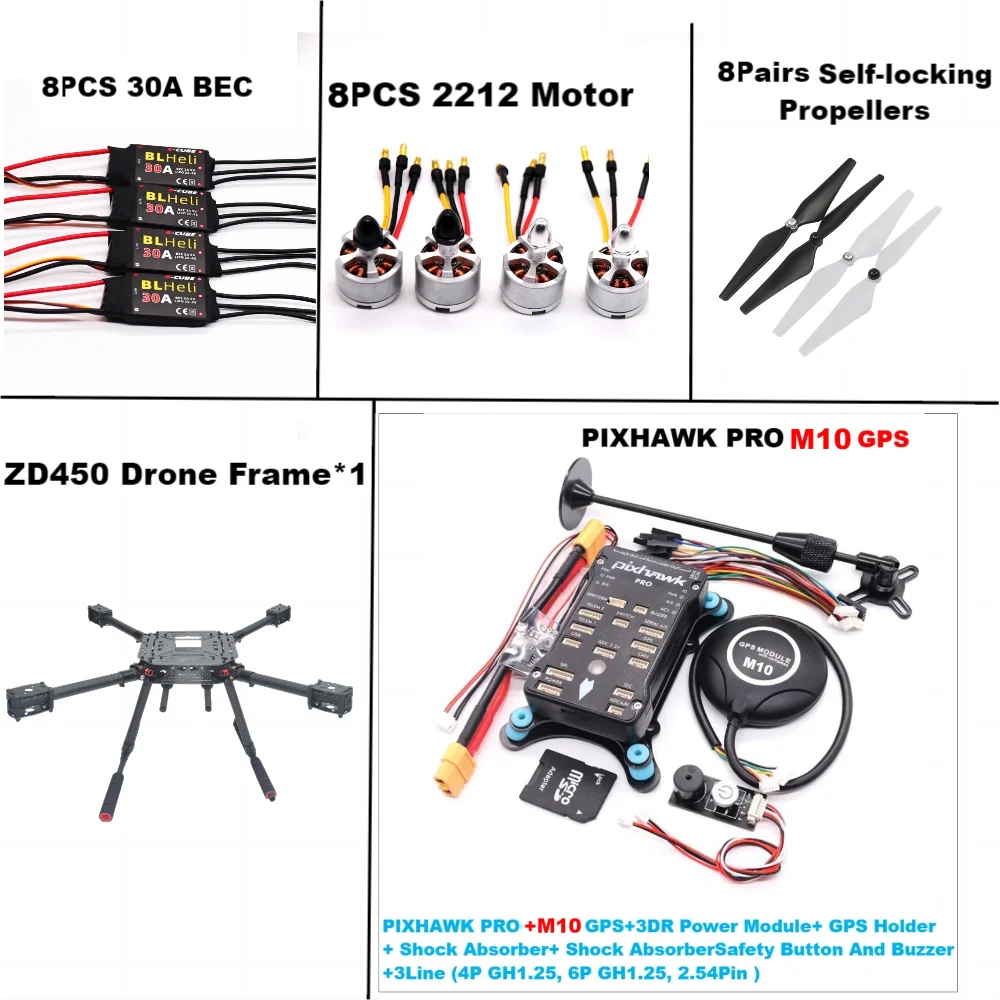 F450 PIXHAWK PRO M10 Dual motor Flight FiberFrame Kit Ardupilot 100MW Radio Telemetry Quadcopter BLHELI 30A ESC 2212 Motor