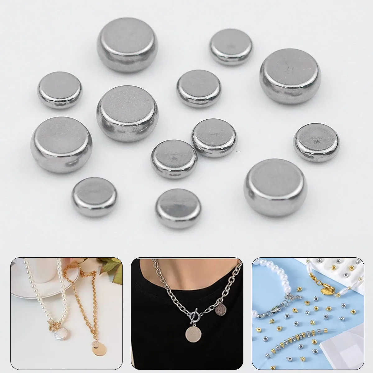 10 Stück 6/8 mm Edelstahl runde Kuchen ohne Löcher Perlen Hip-Hop-Stil Perlen für Schmuck Armbänder Halskette Herstellung DIY Zubehör