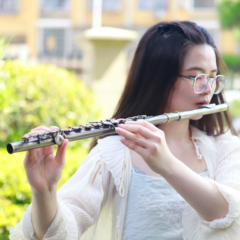 SLADE Flute 16 Closed Holes C Key Flute Antique Copper Performance Transverse Professional Flute Woodwind Instrument With Parts