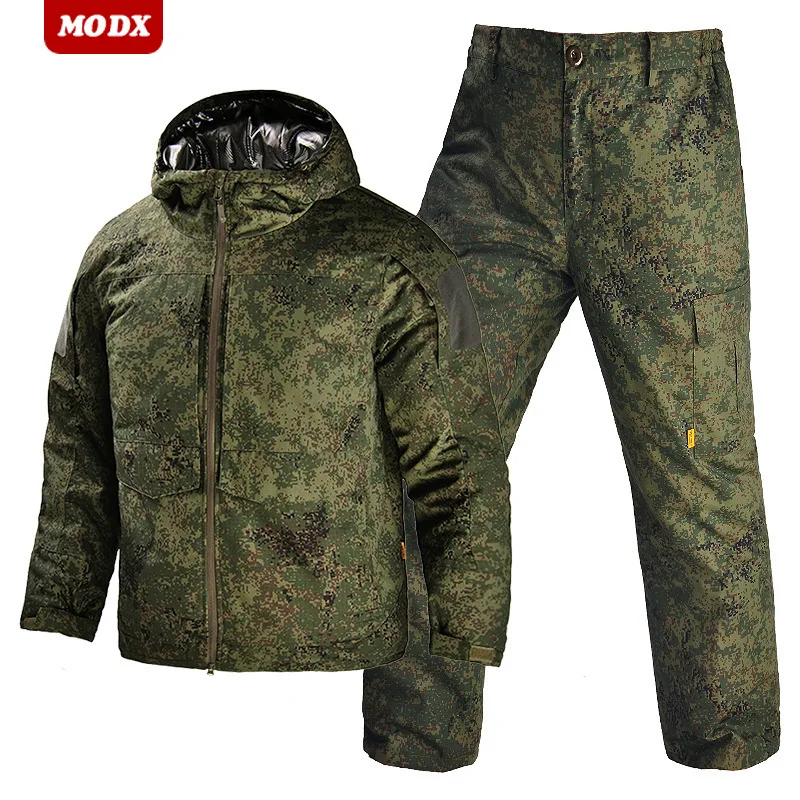 Winter Outdoor Men Warm Camouflage Set Windproof Hooded Heat Reflection Tactical Cotton Coverall Training Hiking Hunting Uniform