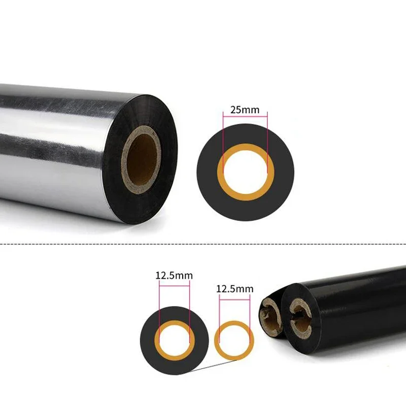 50 60 70 80 90 100 110*300 Mixed Resin Wax Ribbon Thermal Printer Transfer Sticker Matte Silver PET or PP Barcode Label