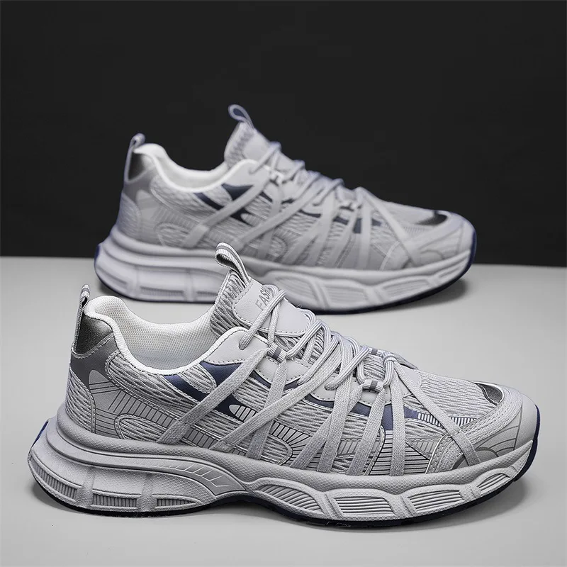

Four Season Casual Men Sneakers High-end Retro Niche Men's Shoes Mesh Breathable Fashion Avant-garde Outdoor Grey Running Shoes