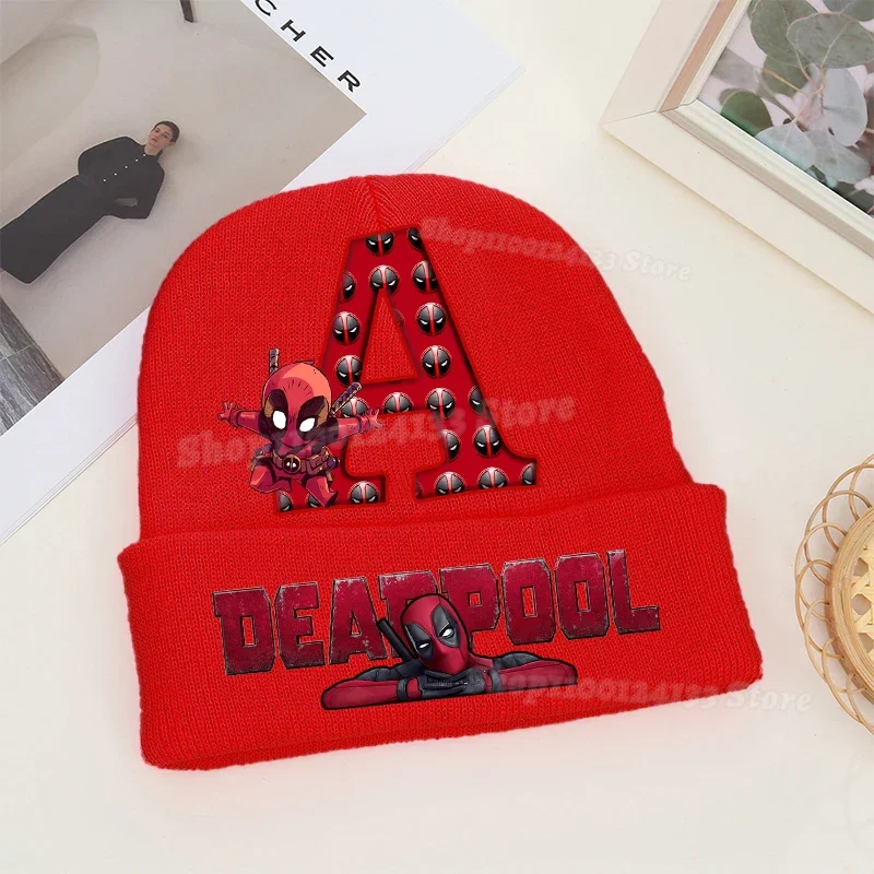 Deadpool Baby Knitted Hats Beanie Cap Letters Disney Role Cartoon Print Kids Outdoor Winter Warmth Headgear Child' Birthday Gift