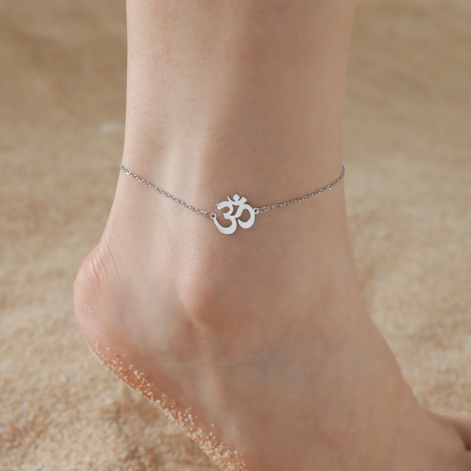 Cazador Stainless Steel Amulet Buddhism Yoga OM Anklets Women Double Layer Beads Chain Ankle Bracelet Jewelry Summer Accessories