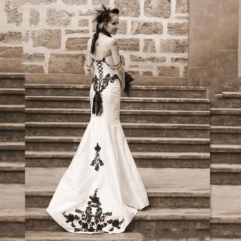 personalizado 13988 #   Vestido De novia sirena con cuello corazón 2022 elegante negro apliques De cuentas con cordones Robe De Mariée