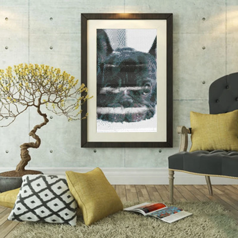 AAAC-5D Diy Diamond Painting Cross Stitch Small Black Dog Heads Full Diamond Embroidery French Bulldog Round Diamond Puppy