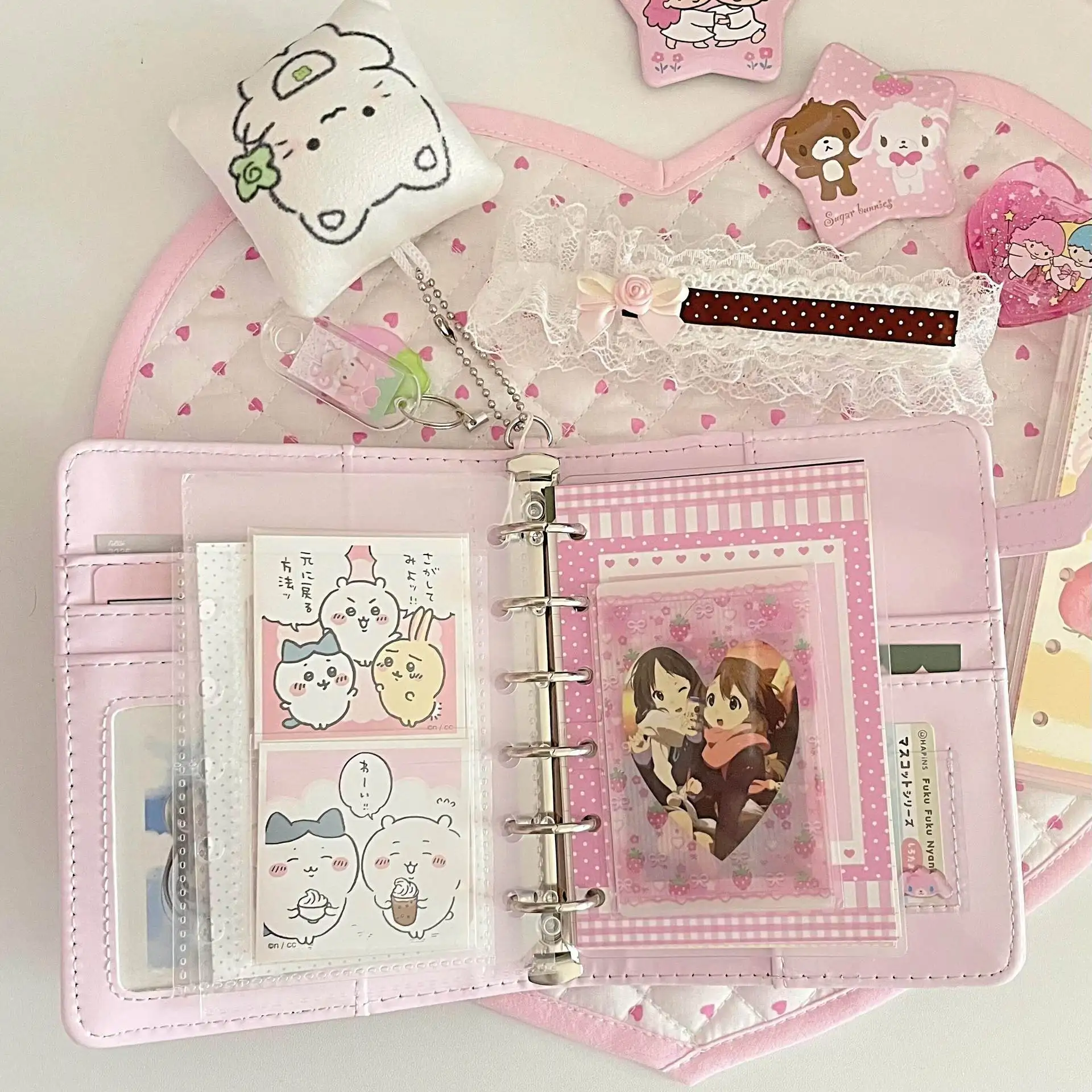 Pink Bowknot A7 Leather Binder Notebook High-Value Ins Style Girly Heart Schedule Journal Notebook Stationery