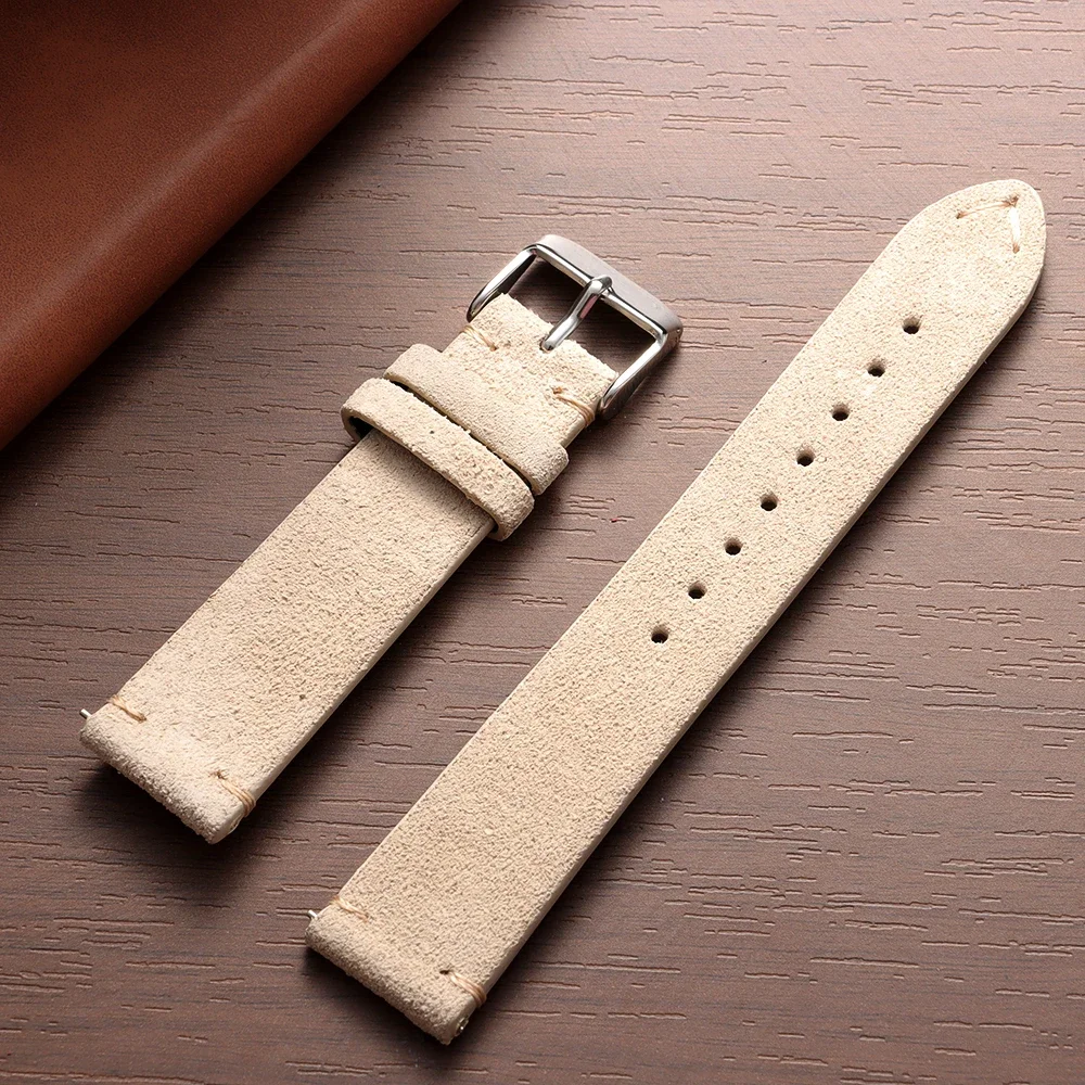 Vintage-Uhrenarmband aus Wildleder mit Schnellverschluss, Kalbsleder-Uhrenarmband, 14/16/18/19/20/21/22 mm, Ersatzarmband mit Dornschließe