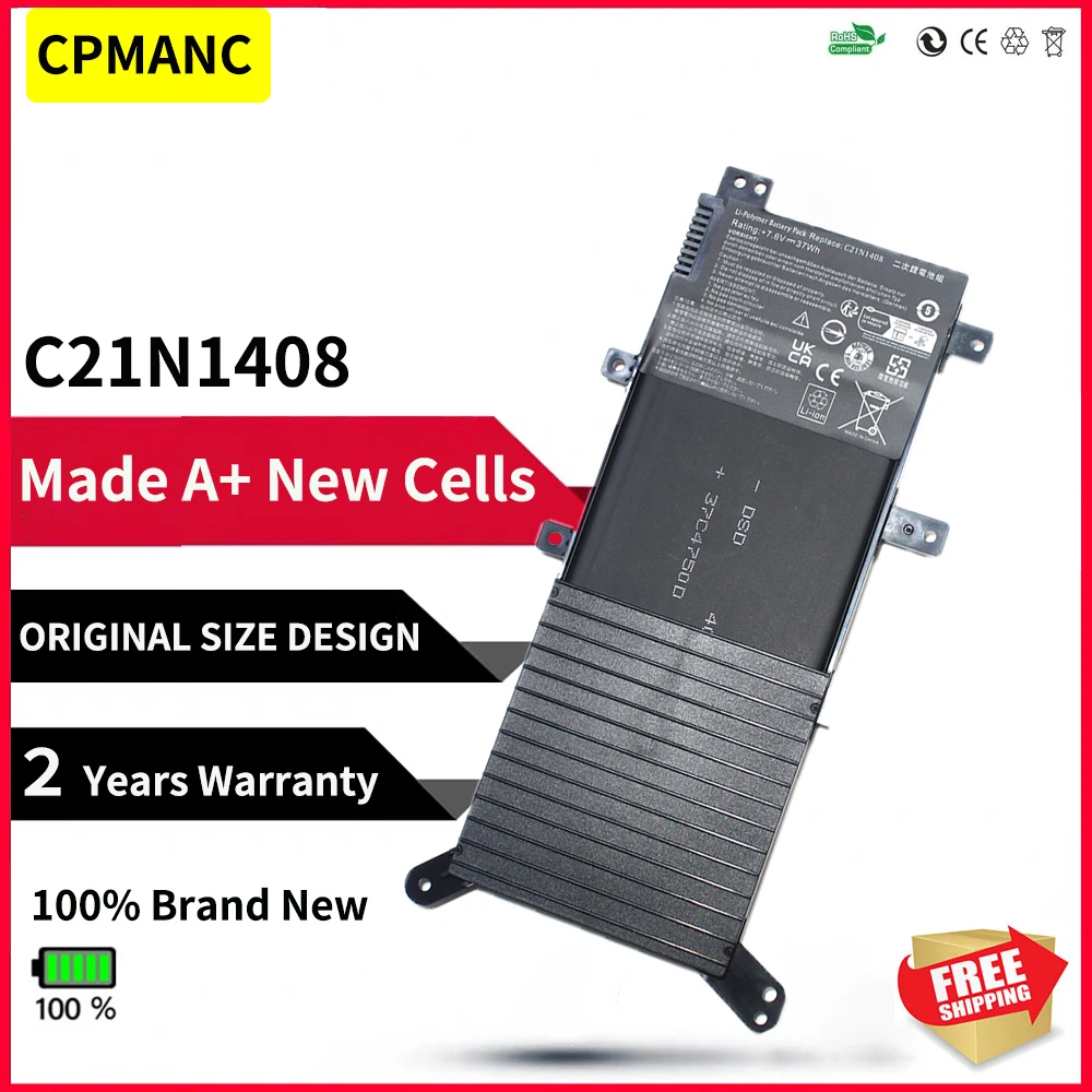 CPMANC New C21N1408 Laptop Battery For ASUS VivoBook 4000 MX555 V555L V555LB V555U Series 7.6V 37WH Free 2 Years Warranty