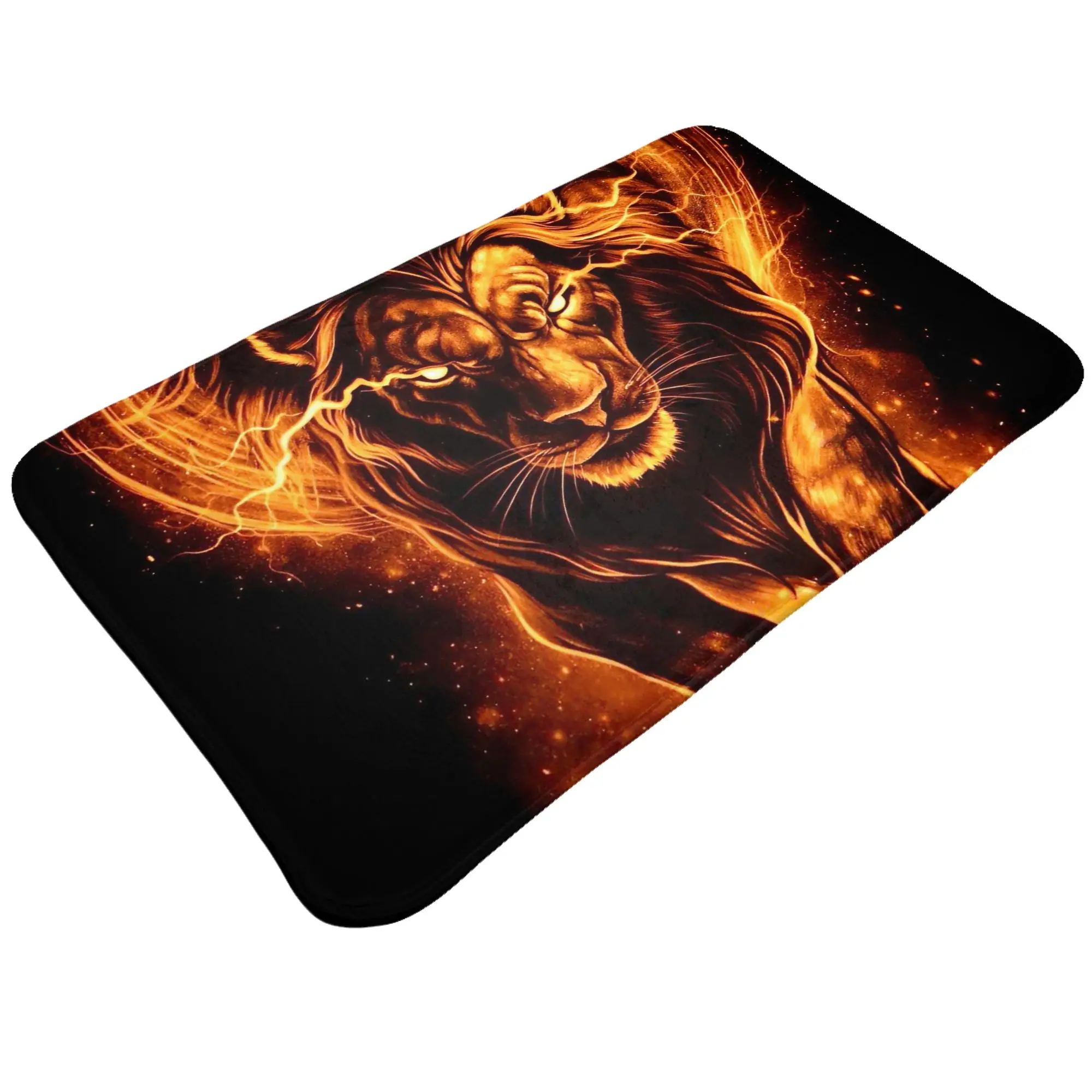 Fiery Glowing Lion Portrait Non-slip Doormat Living Room Mat  Balcony Indoor Home Decorative
