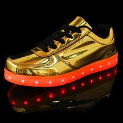 2021 Low help classic foreign trade new golden silver light led luminous shoes USB charging star with flash shoes jik90