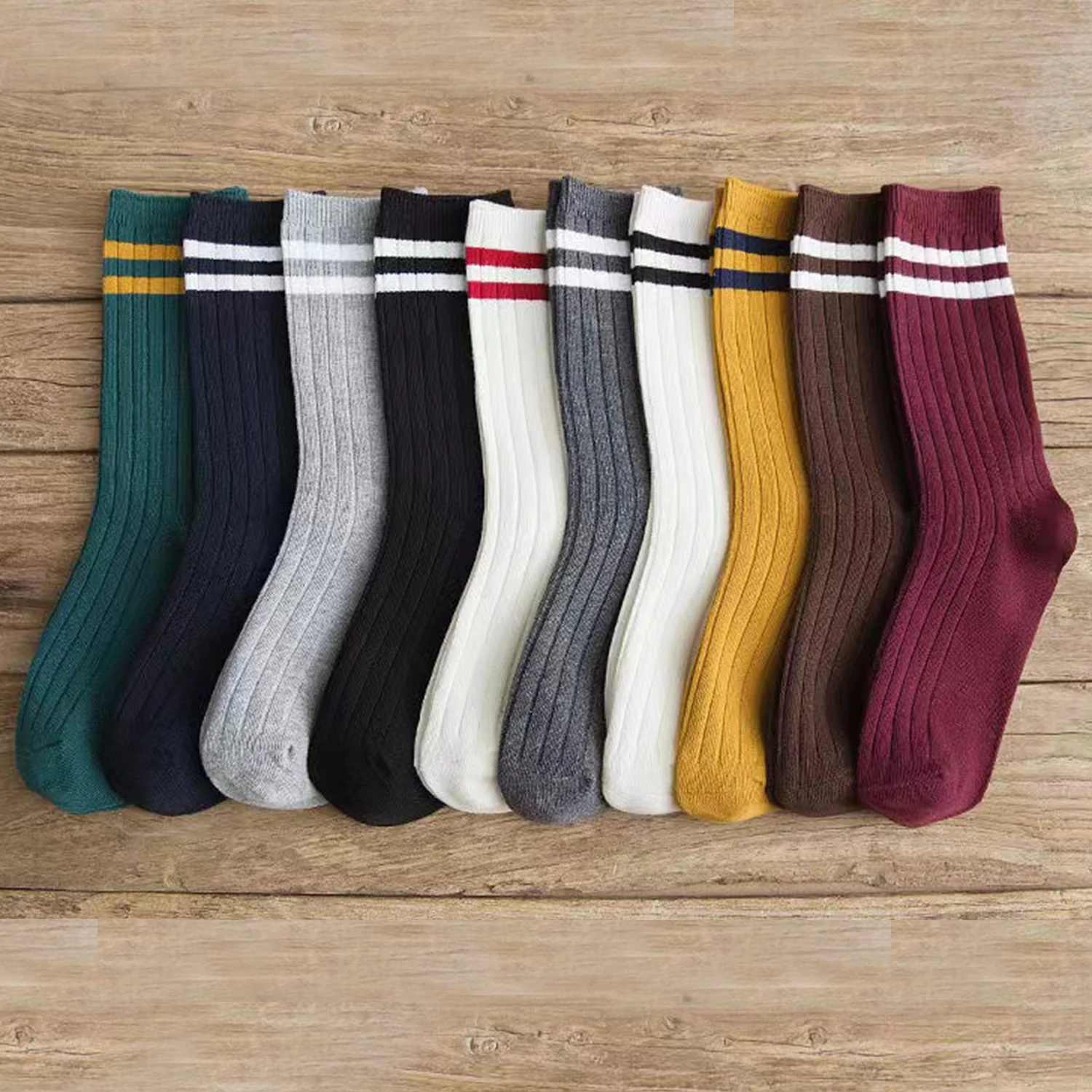 1 Pair Women Socks Korean Version Japanese Striped Cotton Tube Pile Socks Spring Ins Tide Socks  Student Stockings Solid Colors