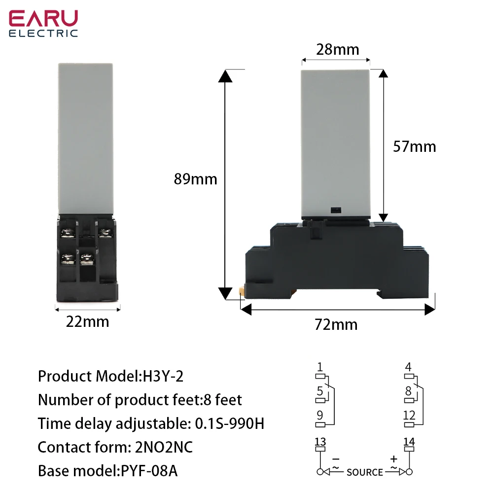 Digital Time Relay 0.1S-990H Power On Delay Off Cycle Delay Multi Mode DC 12V 24V AC 220V With Base Socket 4NO4NC Cyclic Delay