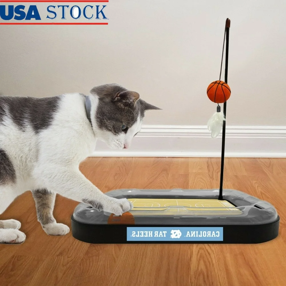 

NCAA Licensed Cat Scratcher Mat Toy with Refillable Catnip Basketball Plush Feather Ball Interactive Fun Cats