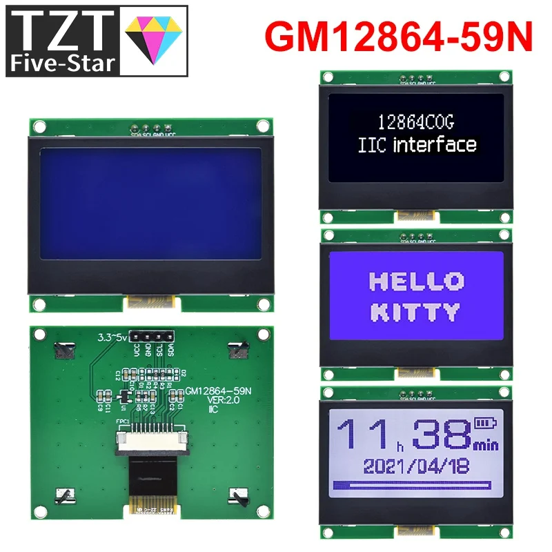 Imagem -04 - Placa Gráfica da Tela para Arduino Painel Lcm Tela da Matriz do Ponto Módulo do Lcd Tzt 128x64 I2c St7567s Cog 128x64