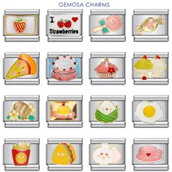 GEMOSA Fashion Cake Coffee Pizza Candy Chips Hamburg Eggs Glaze Charm Links Fit 9mm Bracelet Stainless Steel Making DIY Jewelry