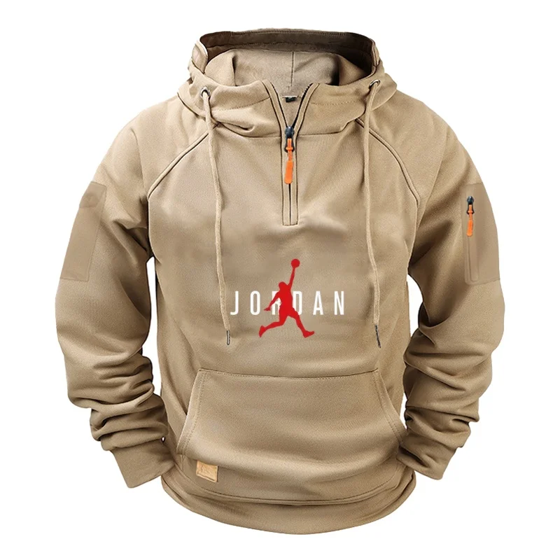 

2025 Men's zippered multi-pocket hoodie, oversized Harajuku hooded sweatshirt, men's wear, sporty, comfortable, running