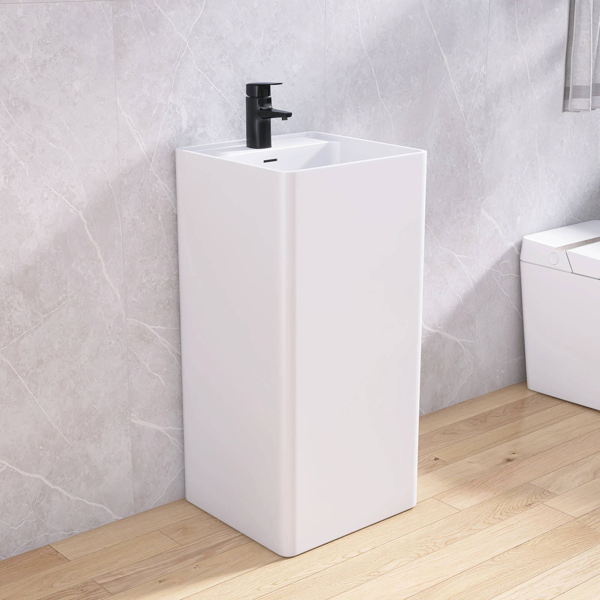 Wholesale Freestanding Counter Above Basin Sink Square Solid Surface Design Made in Bathroom Marble Resin Base Style
