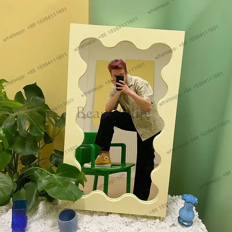 LJY Room decoration full body photo floor mirror against the wall girls bedroom girls full-length mirror Full body makeup mirror