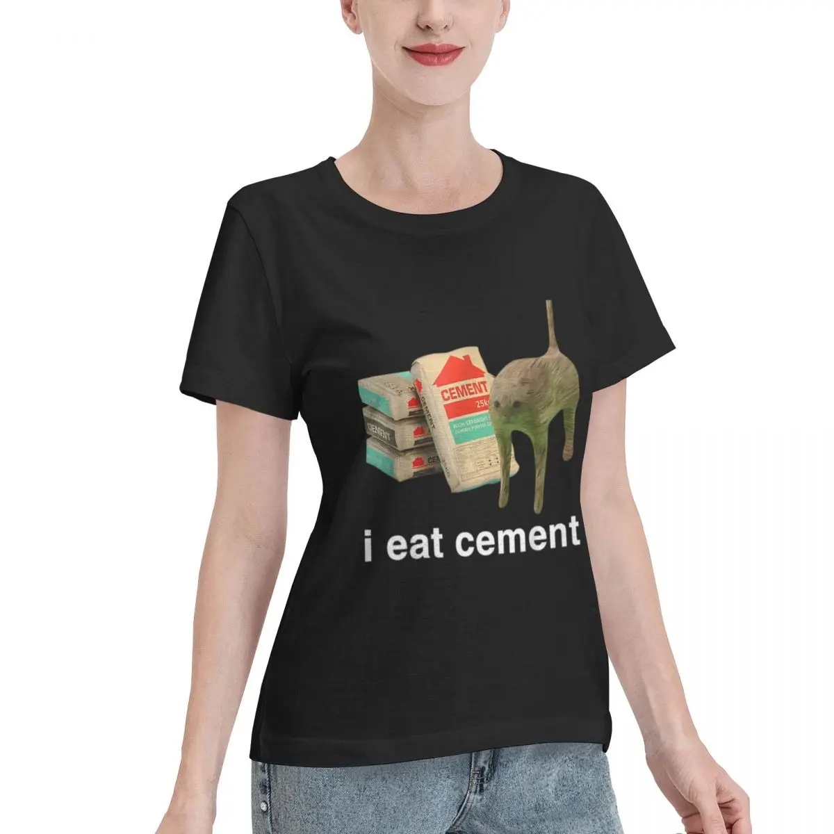 Discount I Eat Cement Cursed Cat Funny Oddly Specific Meme Women's T-shirt Lightweight Outfit Crew Neck T-Shirt