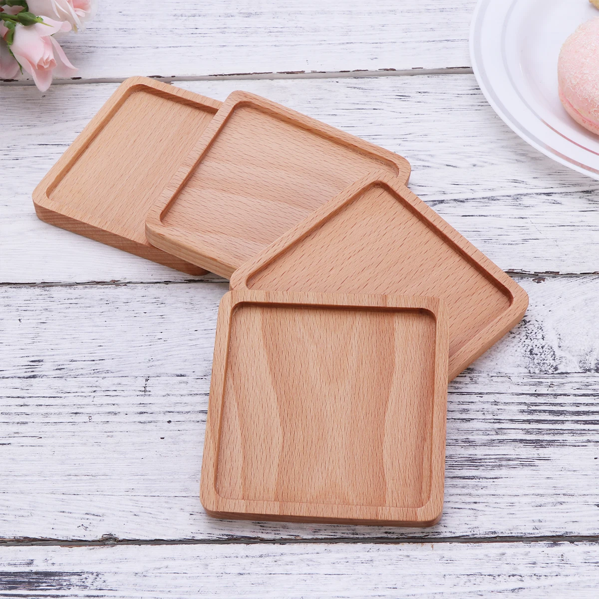 

4 Pcs Wooden Coasters Simple Square Hot Pots Teapots Eco Friendly Water Resistant Insulation Pad Cup Mat Round