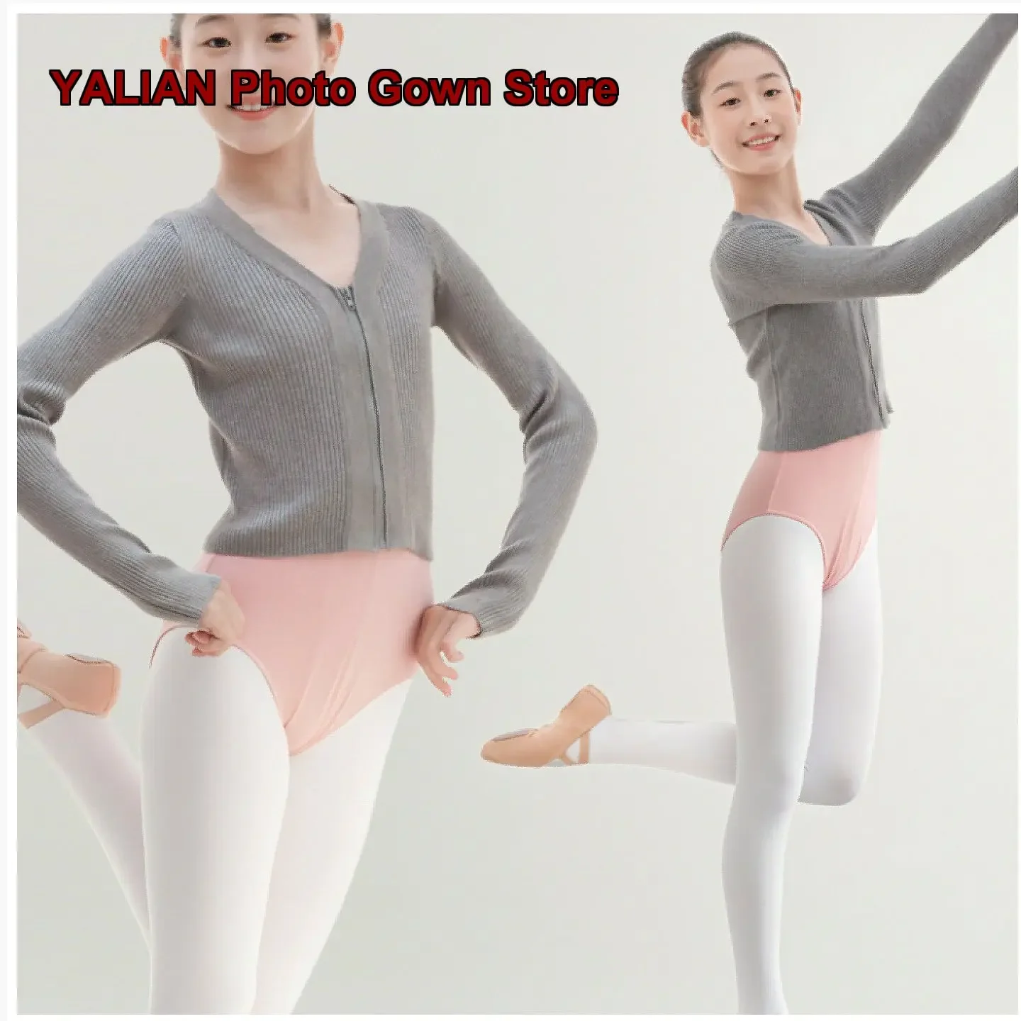 Kids Dancewear Girls Zip Up Jacket Ballet Chinese Dance Shawl Knit Top Ballet Leotard Dance Dress