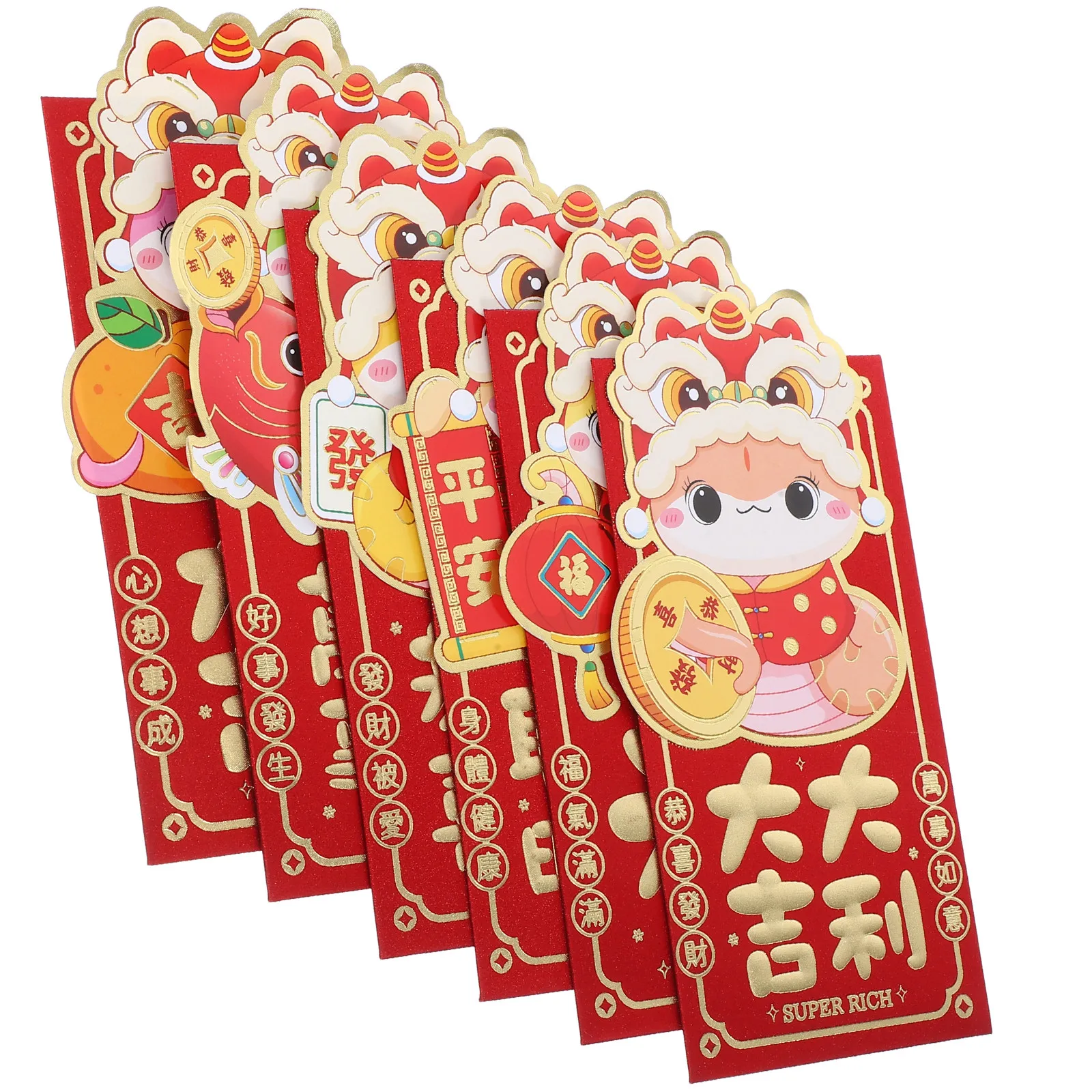 

12 шт. красных конвертов на 2025 год Змеи, китайский Новый год, мультяшные конверты Хун Бао, денежные пакеты на удачу, для Весеннего фестиваля и свадеб