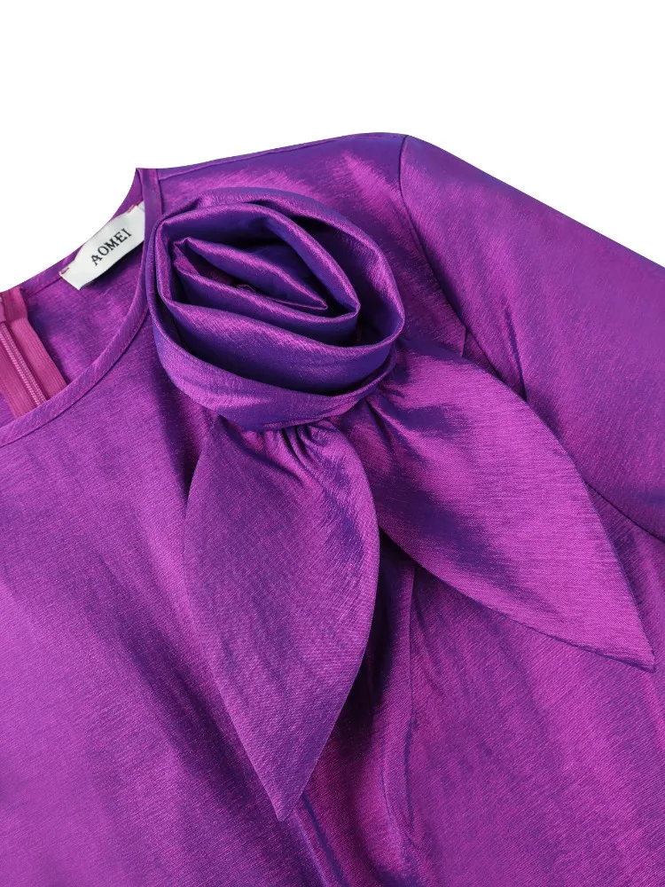 Eleganti abiti a linea A da donna con scollo a O, maniche lunghe svasate, volant a fiori 3D, midi, perfetti per matrimoni, feste ed eventi speciali