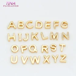 Holes 1.4MM 14K Gold Color Plated Brass A To Z Alphabet 26 Letters Charms Pendants  For DIY Jewelry Making