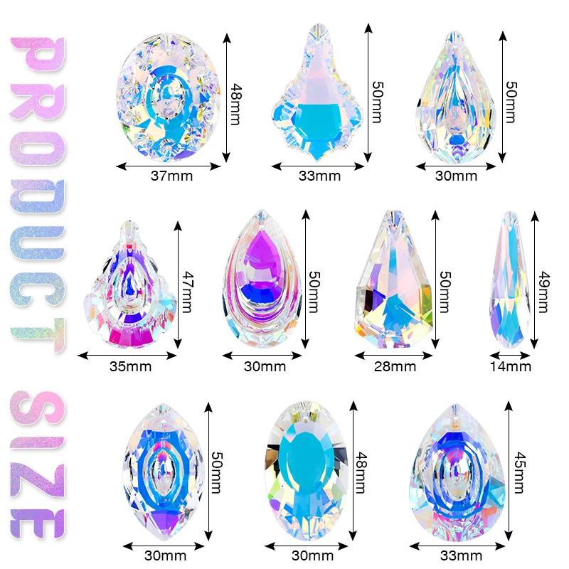 AB-Farbe, Kristallglas-Prisma-Anhänger, 10 Formen, zum Aufhängen, Sonnenfänger-Zubehör, Regenbogen-Maker-Ornament, Kristall-Kronleuchter-Teile