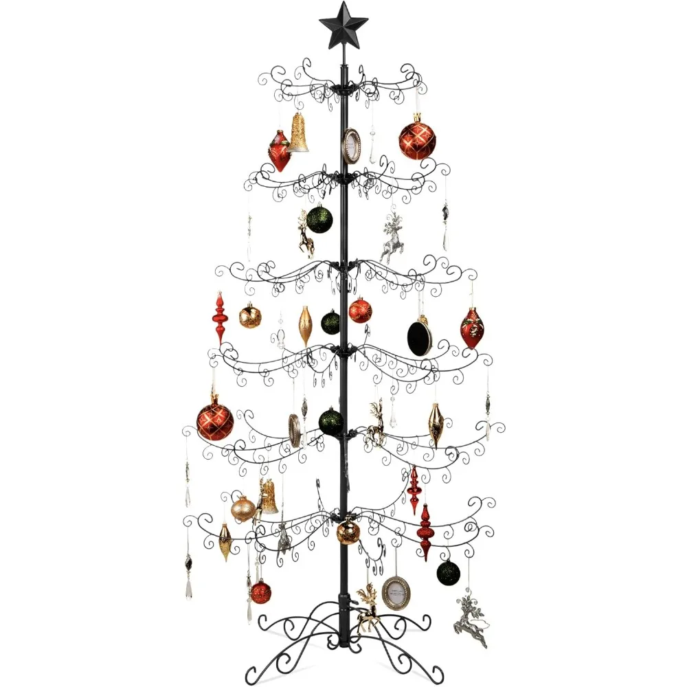 

6ft Wrought Iron Ornament Display Christmas Tree w/Easy Assembly and Stand - Black