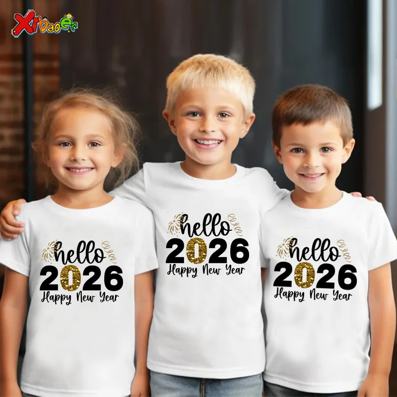 Happy New Year 2026 Shirt Family Matching Outfits for Girls T Shirt Clothes Party Baby Girls Tshirt Clothing Children Outfit