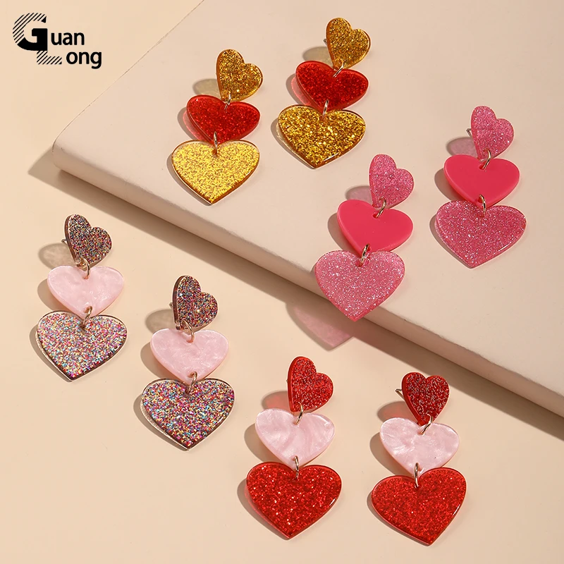 GuanLong Big Heart Drop Woman Earrings Fashion Long Earings For Women Acrylic Large Earring Girls Summer Korean Jewelry Brincos