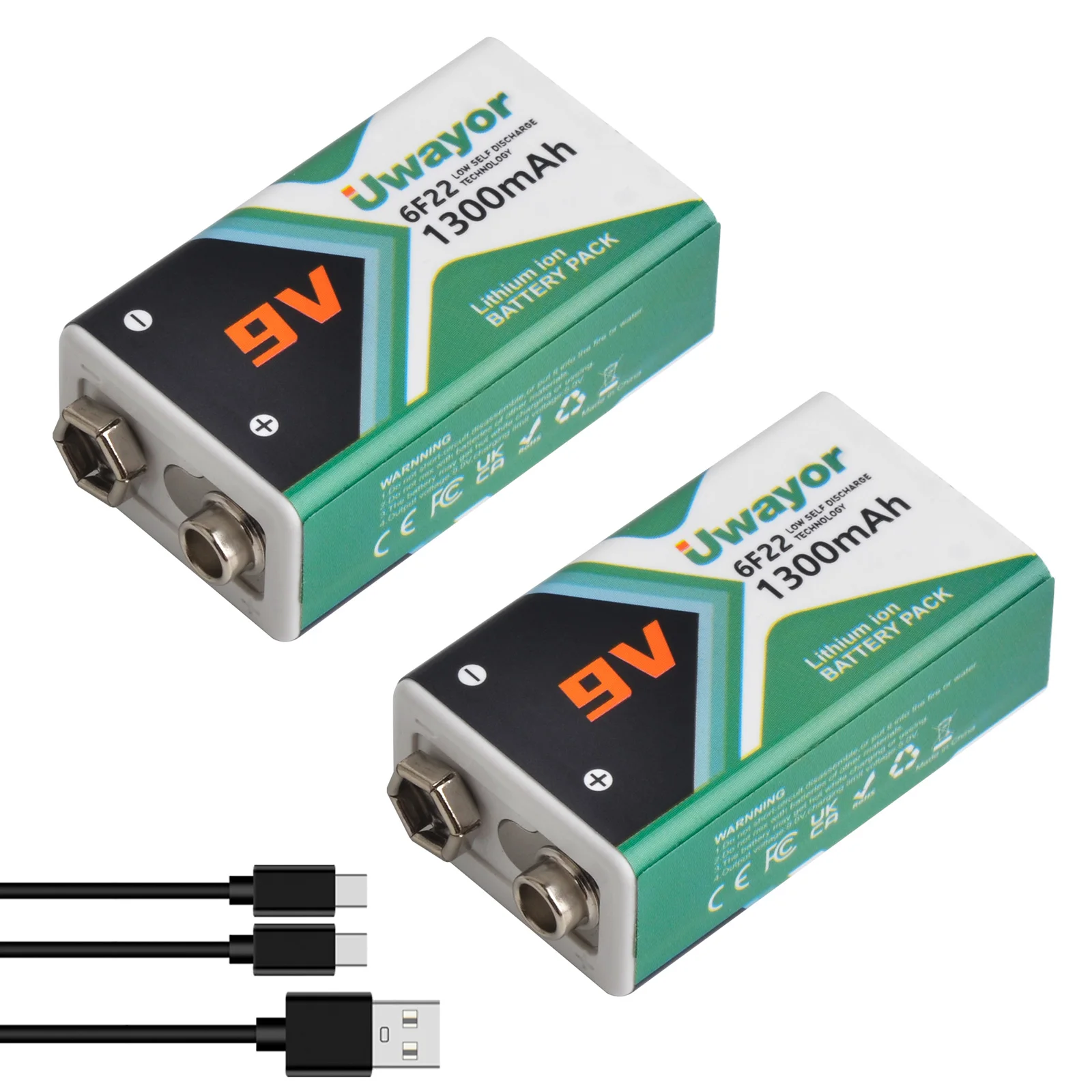 

Uwayor 1300mAh 9V 6F22 Rechargeable Battery, Type-C Charging for Digital Multimeter, Smoke Alarm, Wireless Mic, Guitar Pedal