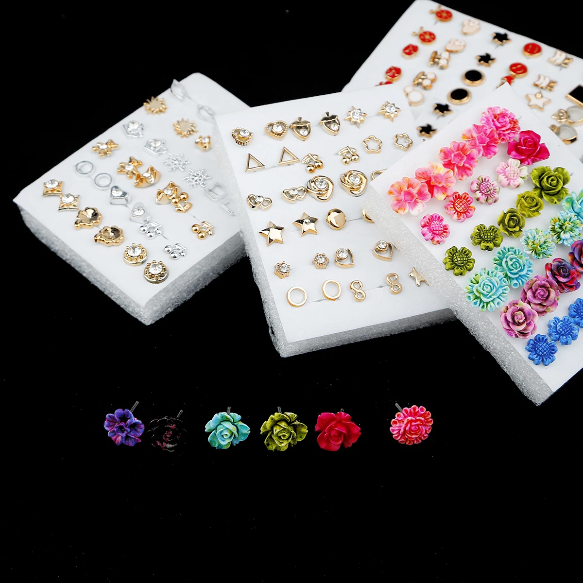 12/18/36Pair Mix Plastic Alloy Styles Stud Earrings For Women One-week Daisy Earrings Sets Wholesale Unisex Fashion Jewelry Gift