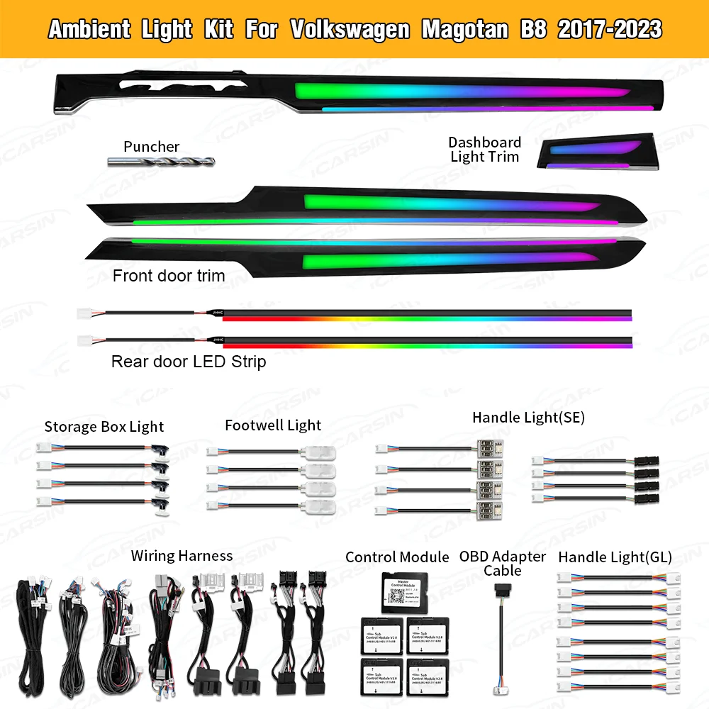 

Динамическое окружающее освещение для VW Arteon B8 Passat, интерьерное светодиодное освещение, аксессуары для обновления, атмосферное освещение