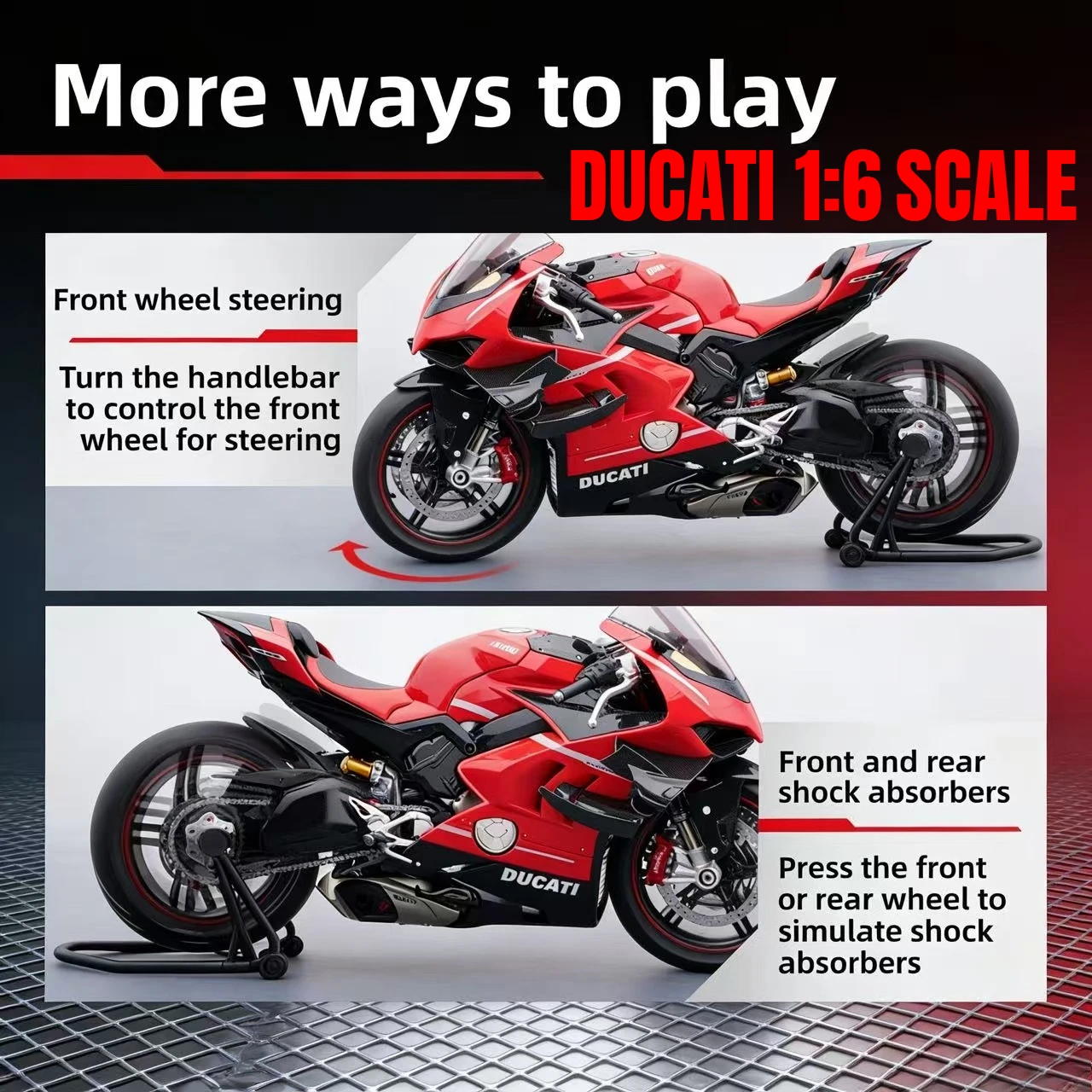 

Diecast Spray 1:6 Ducati V4 Motorcycle Alloy Model Collection Miniature Voiture Ornament Boyfriend Gift Home Decor Toy Vehicle