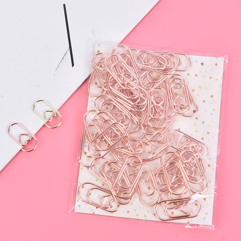 50 pz/borsa Mini Cuore Oro Rosa Colore Oro Clip Segnalibro Raccoglitore Clip Accessori Per Ufficio Graffette Patchwork Clip