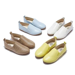 S-AP8-008 Boys And Girls Slip-on For School Leather Quality New White Blue Leather Burlap Kids Shoes Hot Trend For Spring Lovely