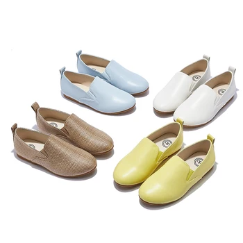 S-AP8-008 เด็กชายและเด็กหญิง SLIP-ON สําหรับโรงเรียนหนังคุณภาพใหม่สีขาวหนัง Burlap รองเท้าเด็กแนวโน้มร้อนสําหรับฤดูใบไม้ผลิน่ารัก