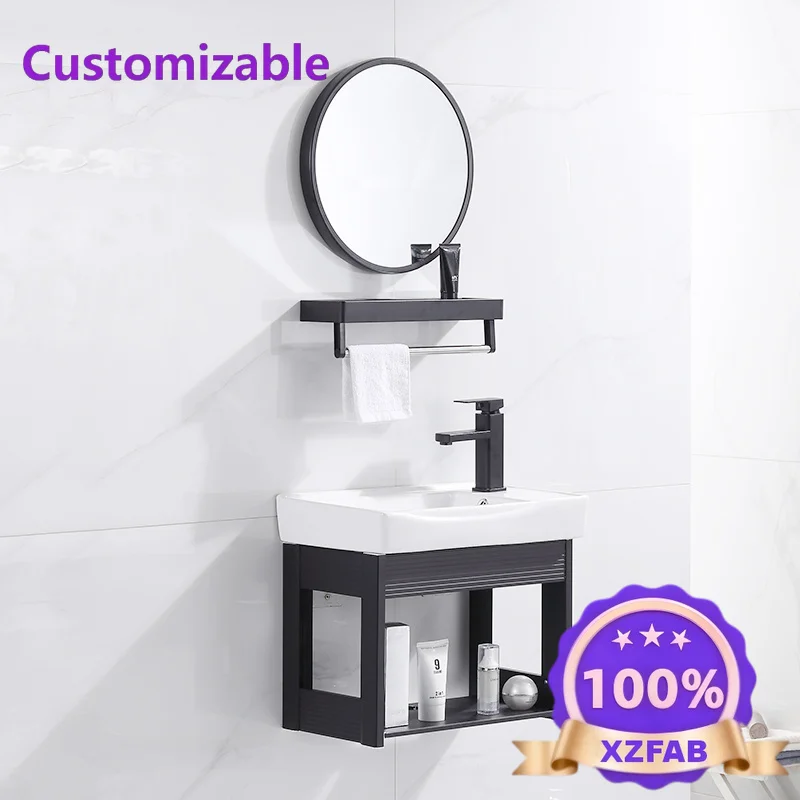 Factory Direct 2026 Nordic ceramic wash basin household wall-mounted washbasin cabinet combination small apartment bathroom view 2
