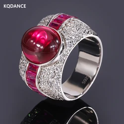 KQDANCE Luxury 925 Sterling Silver Large Oval Cut 10*12mm Ruby Red Pearl Gemstone High Carbon Diamonds Ring Women Fine Jewelry