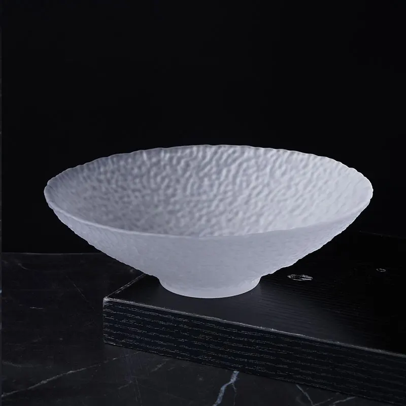 Ice Glazed Shallow Bowl Deep Plate Soup Bowl Fruit Salad Plate Translucent Glass Artistic Conception Plate Tableware.